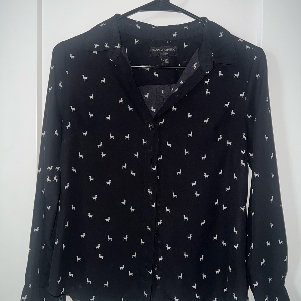 Banana Republic VINTAGE Black Patterned Women's Top Perfect Llama’s Petite XS